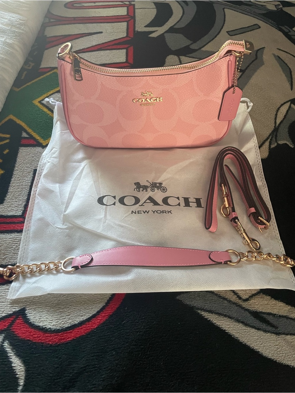 Coach Pink Signature Jacquard Hobo with Gold Hardware